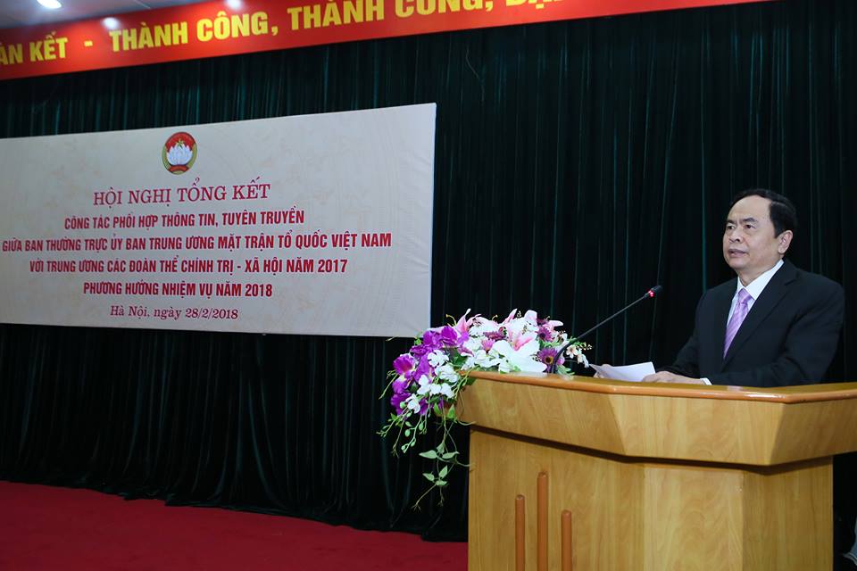 Chủ tịch UBTƯ MTTQ Việt Nam Trần Thanh Mẫn phát biểu tại hội nghị.