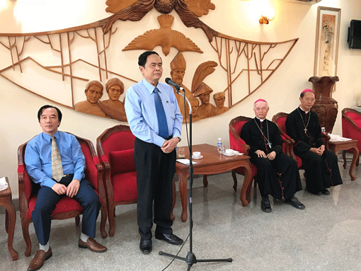 Chủ tịch Trần Thanh Mẫn phát biểu tại Tòa Giám mục Xuân Lộc.