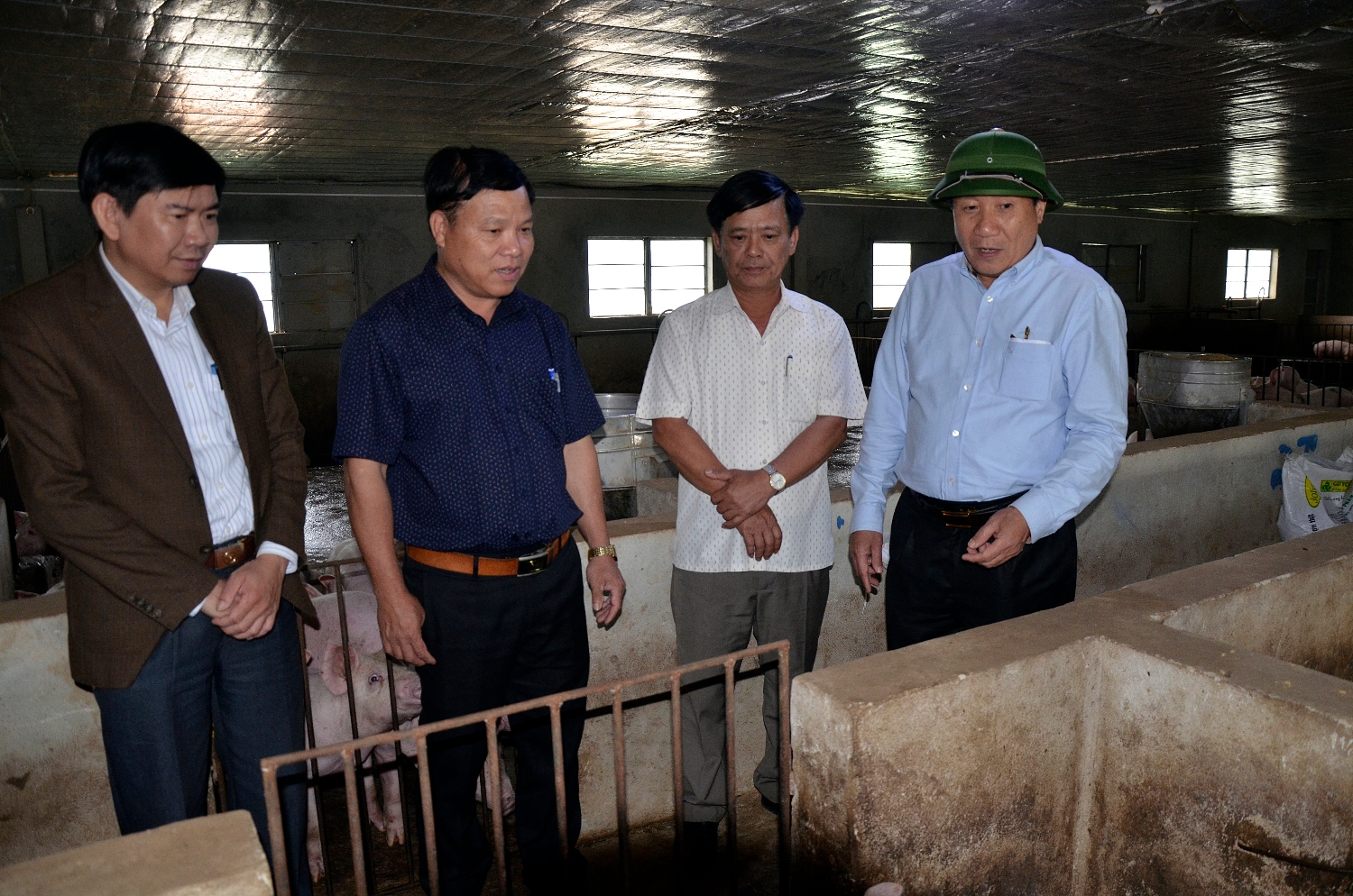 Đồng chí Hà Sỹ Đồng, Phó Chủ tịch UBND tỉnh kiểm tra mô hình chăn nuôi lợn nái và lợn thịt tại HTX Đoàn Kết