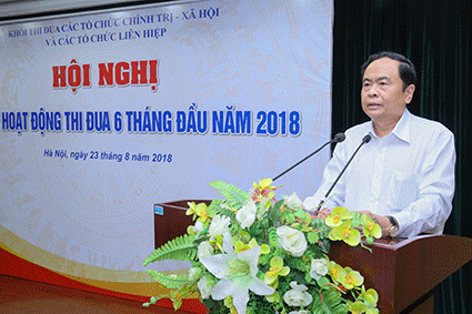 Ông Trần Thanh Mẫn, Bí thư Trung ương Đảng, Chủ tịch Ủy ban Trung ương MTTQ Việt Nam phát biểu tại Hội nghị