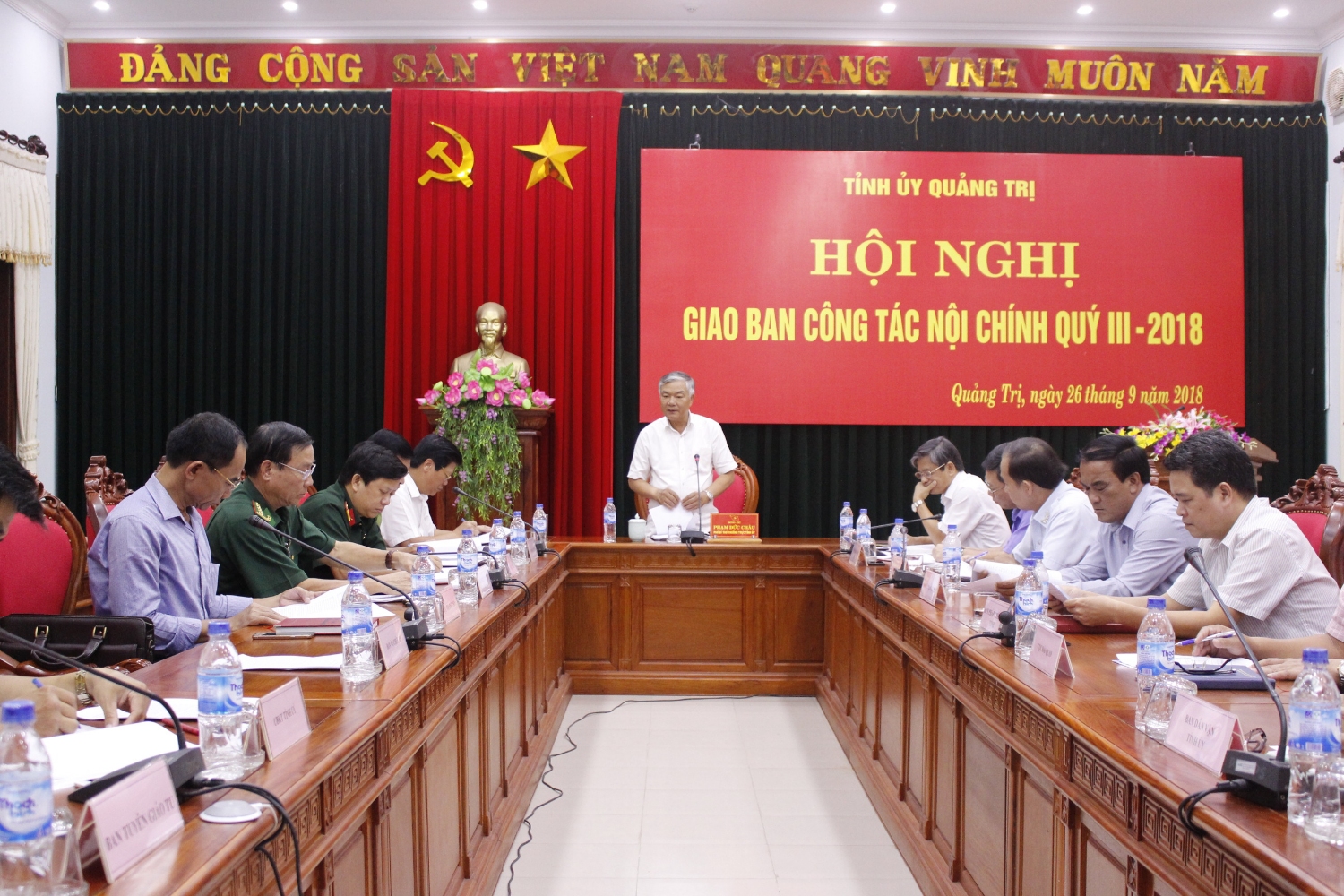 Phó Bí thư Thường trực Tỉnh ủy Phạm Đức Châu phát biểu tại hội nghị