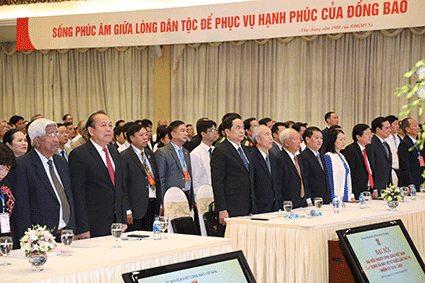 ng Trần Thanh Mẫn, Bí thư Trung ương Đảng, Chủ tịch UBTƯ MTTQ Việt Nam phát biểu tại buổi gặp mặt