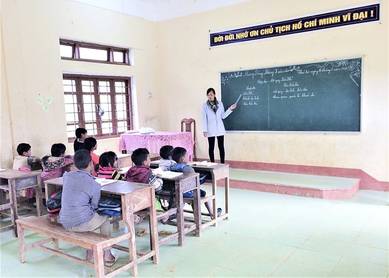 Một tiết học của học sinh điểm trường Pa Lin, thuộc Trường TH&THCS xã A Vao, huyện Đakrông