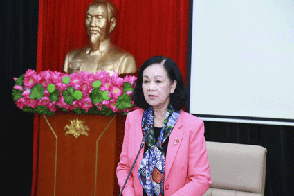 Trưởng ban Dân vận Trương Thị Mai phát biểu tại Hội nghị