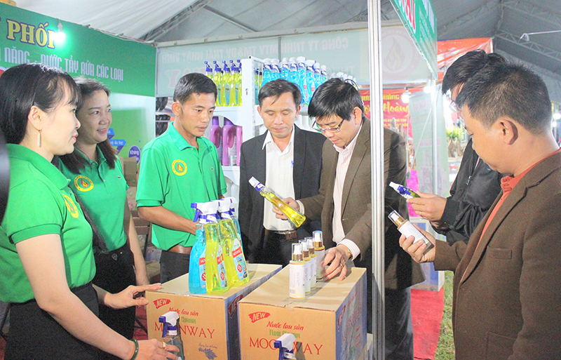 Các sản phẩm chất tẩy rửa an toàn của công ty chị Giang trưng bày tại Hội chợ Xuân năm 2019