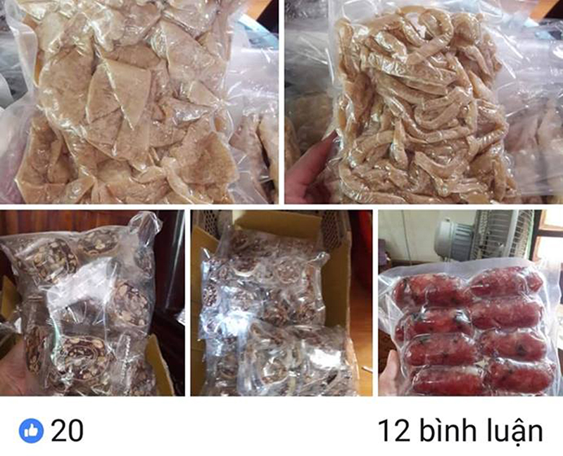 Hàng được một chủ Fb rao bán đặc sản miền Tây gồm lạp xưởng, mứt dừa non dạng miếng, kẹo chuối cuộn bánh tráng​