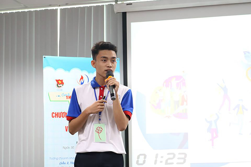 Em Nguyễn Duy Phước Hải chia sẻ về ước mơ của mình tại cuộc thi “Thực hiện ước mơ”  Ảnh  NVCC