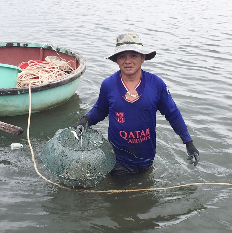 Thu hoạch ốc hương ở Vịnh Mốc, Vĩnh Thạch, Vĩnh Linh. Ảnh: HVA