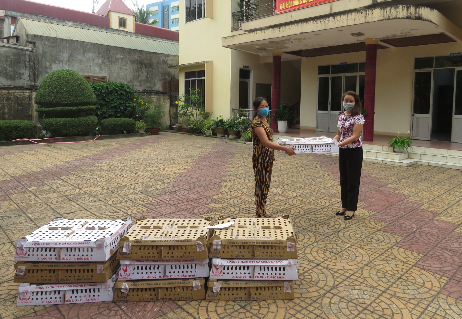 Đại diện Hội LHPN tỉnh trao tặng gà giống cho hội viên - Ảnh: Trúc Phương