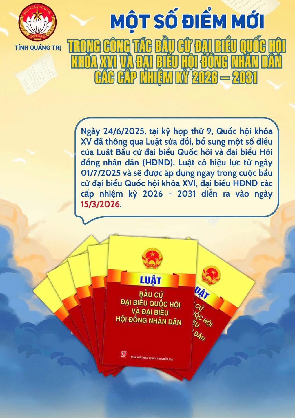 INFOGRAPHIC Tóm tắt một số điểm mới trong công tác bầu cử đại biểu Quốc hội khoá XVI và đại biểu Hội đồng nhân dân các cấp nhiệm kỳ 2026 - 2031