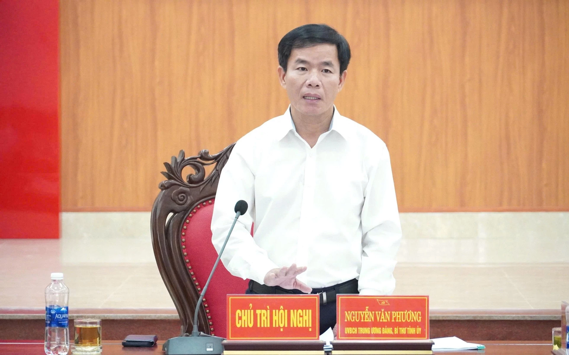 Đồng chí Nguyễn Văn Phương, Bí thư Tỉnh ủy phát biểu kết luận tại buổi làm việc - Ảnh: Q.V