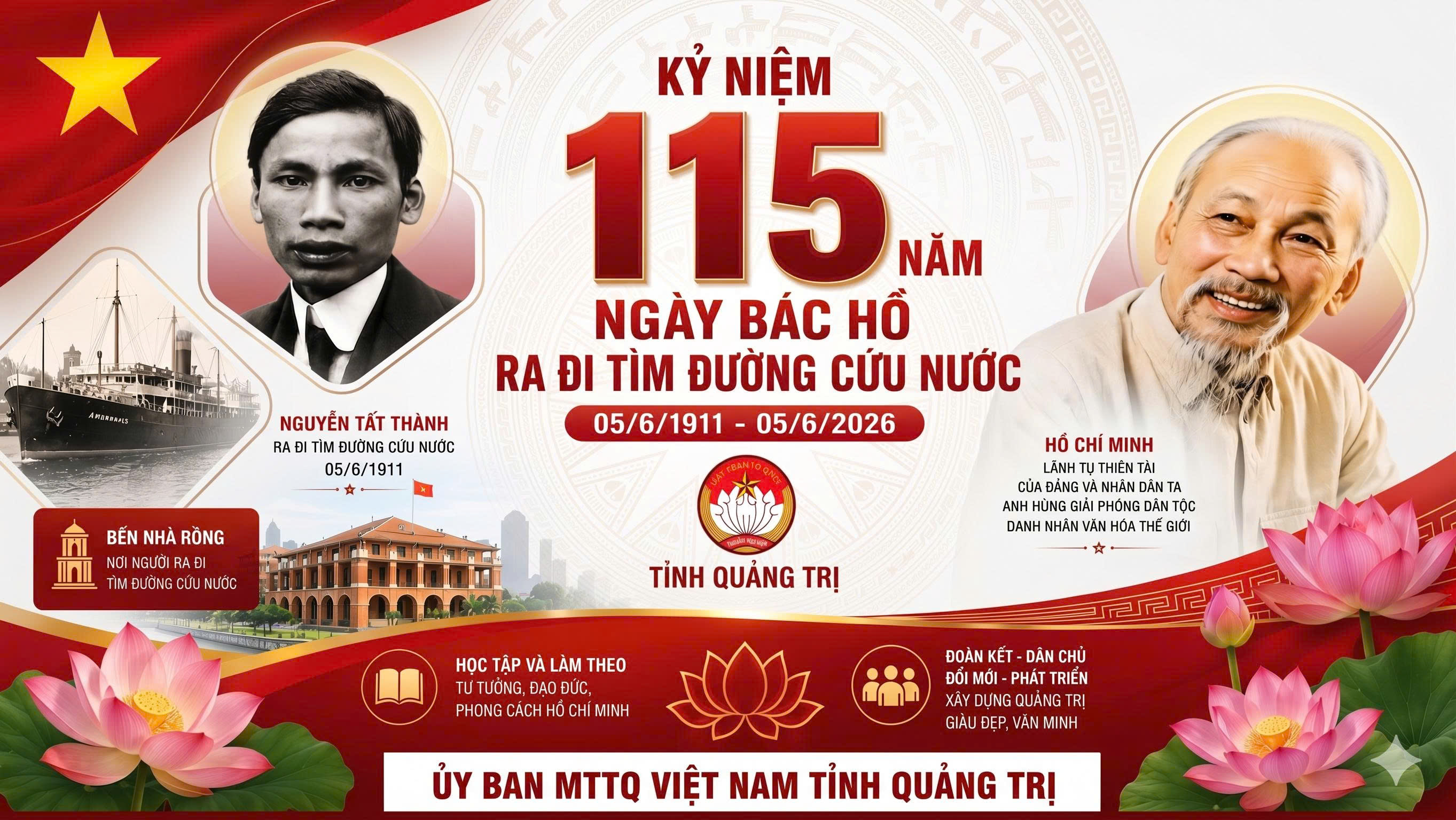 Tuyên truyền Kỷ niệm 115 năm Ngày Bác Hồ ra đi tìm đường cứu nước (5/6/1911 - 5/6/2026): Ý nghĩa lịch sử và khát vọng xây dựng Việt Nam hùng cường