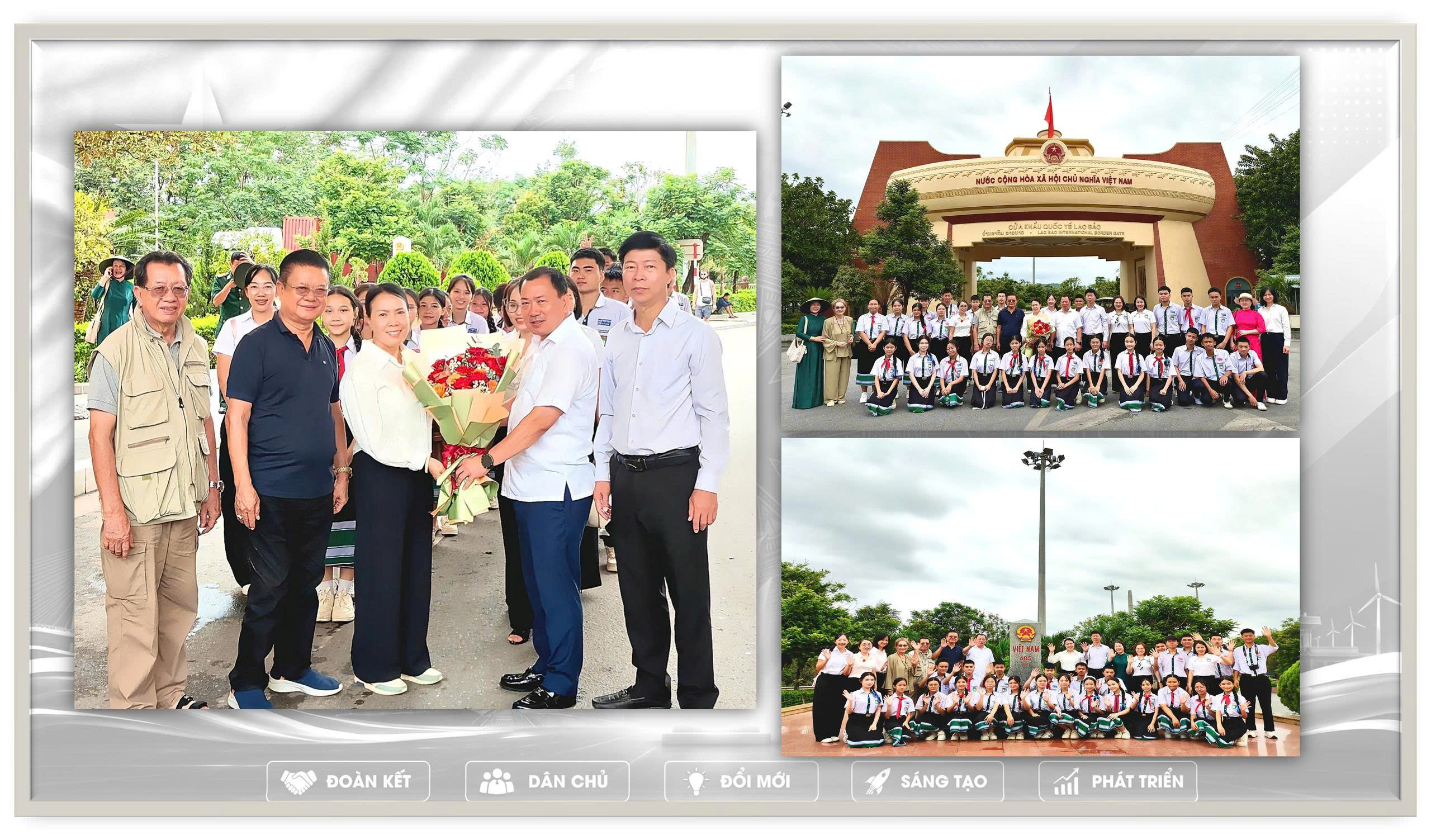 Đoàn đại biểu Ủy ban Trung ương MTTQ Việt Nam và Ủy ban MTTQ Việt Nam tỉnh Quảng Trị đón Đoàn giáo viên, học sinh Trường song ngữ Lào -  Việt Nam Nguyễn Du tại cửa khẩu Quốc tế Lao Bảo