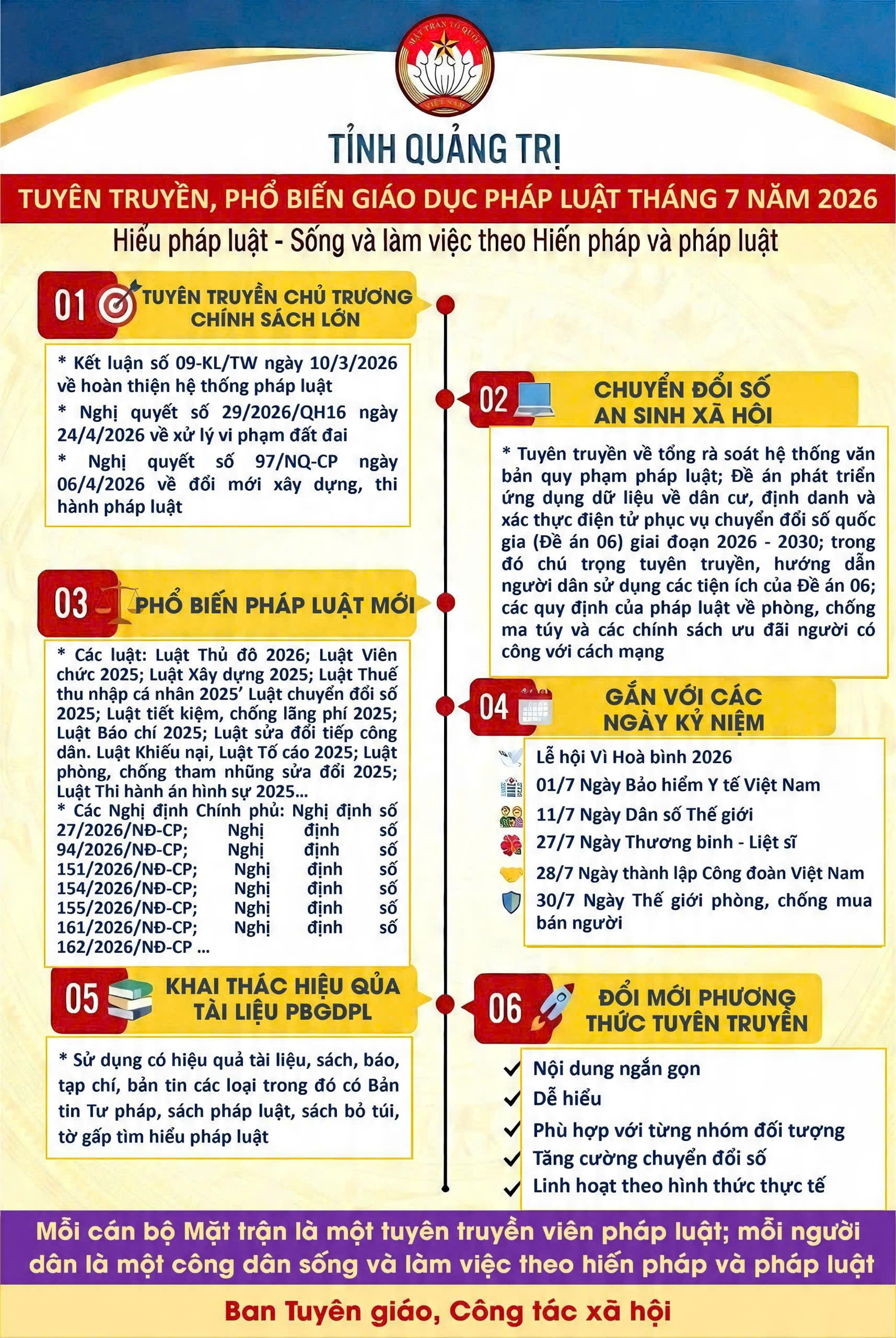 Tuyên truyền, phổ biến, giáo dục pháp luật tháng 7/2026