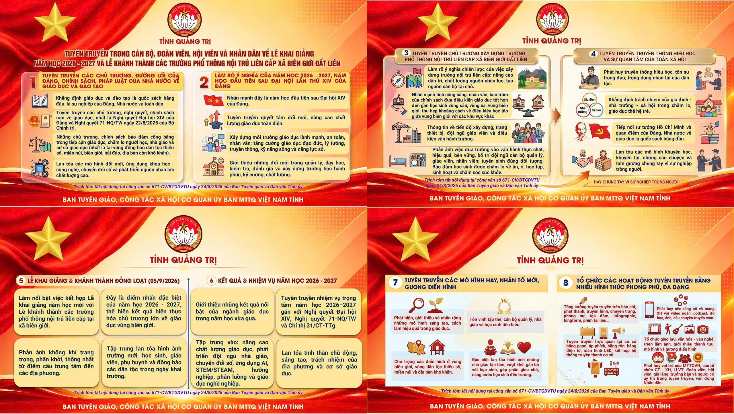 TUYÊN TRUYỀN VỀ LỄ KHAI GIẢNG NĂM HỌC 2026 - 2027 VÀ LỄ KHÁNH THÀNH CÁC TRƯỜNG PHỔ THÔNG NỘI TRÚ LIÊN CẤP XÃ BIÊN GIỚI ĐÂT LIỀN